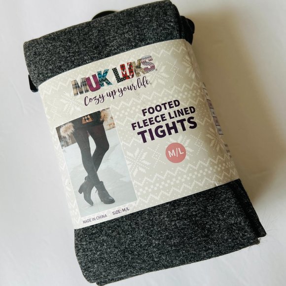 MUK LUKS Footed Fleece Lined Tights 2 Pair NWT Size M/L - Picture 1 of 4